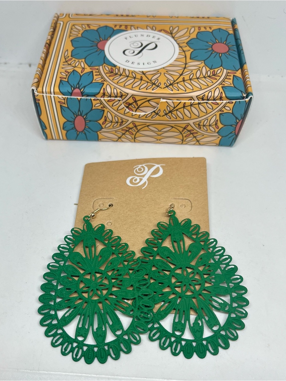 Plunder Renley GreenFiligree Teardrop Earrings NIB - Picture 2 of 4